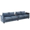 Modern 4 Seater Corduroy Sofa Couch With USB Ports, Hidden Storage, Flip Top Cup Holders - Blue - Image 8