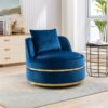 360 Degree Swivel Accent Chair With Seat Cushion, Over Sized Upholstered Barrel Chair - Blue - Image 21