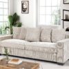 Luxe Corduroy Sofa With 5 Matching Toss Pillows, Sleek Design, Spacious And Comfortable 3 Seater Couch - Ivory - Image 4