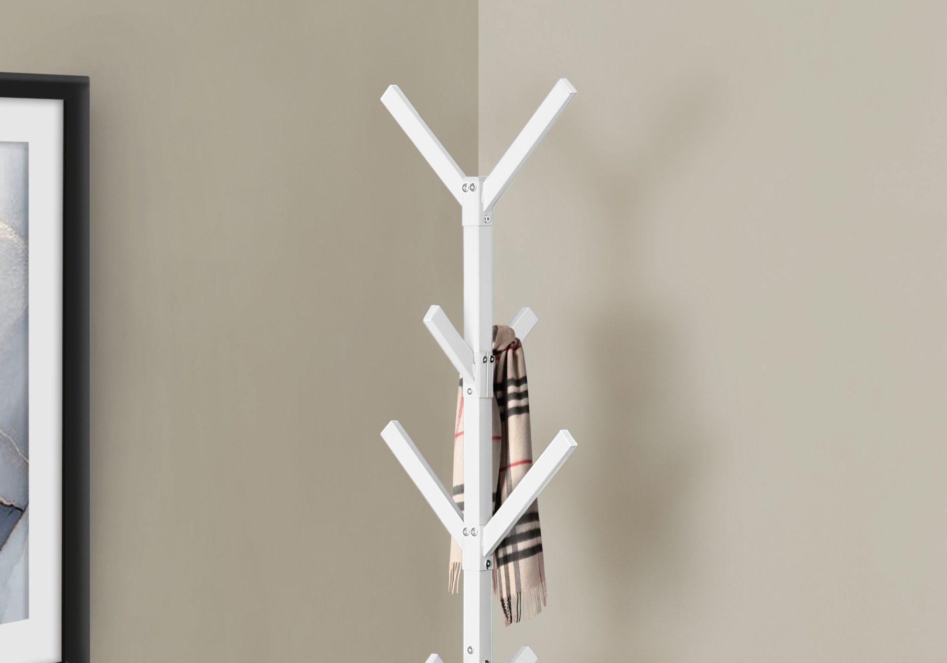 Coat Rack, Hall Tree, Free Standing, 8 Hooks, Entryway, 70"H, Contemporary & Modern - White - Image 2