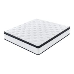 12" Full Size Hybrid Mattress With 7 Zoned Individual Pocket Spring Memory Foam Breathable Knitted Cover - White / Black