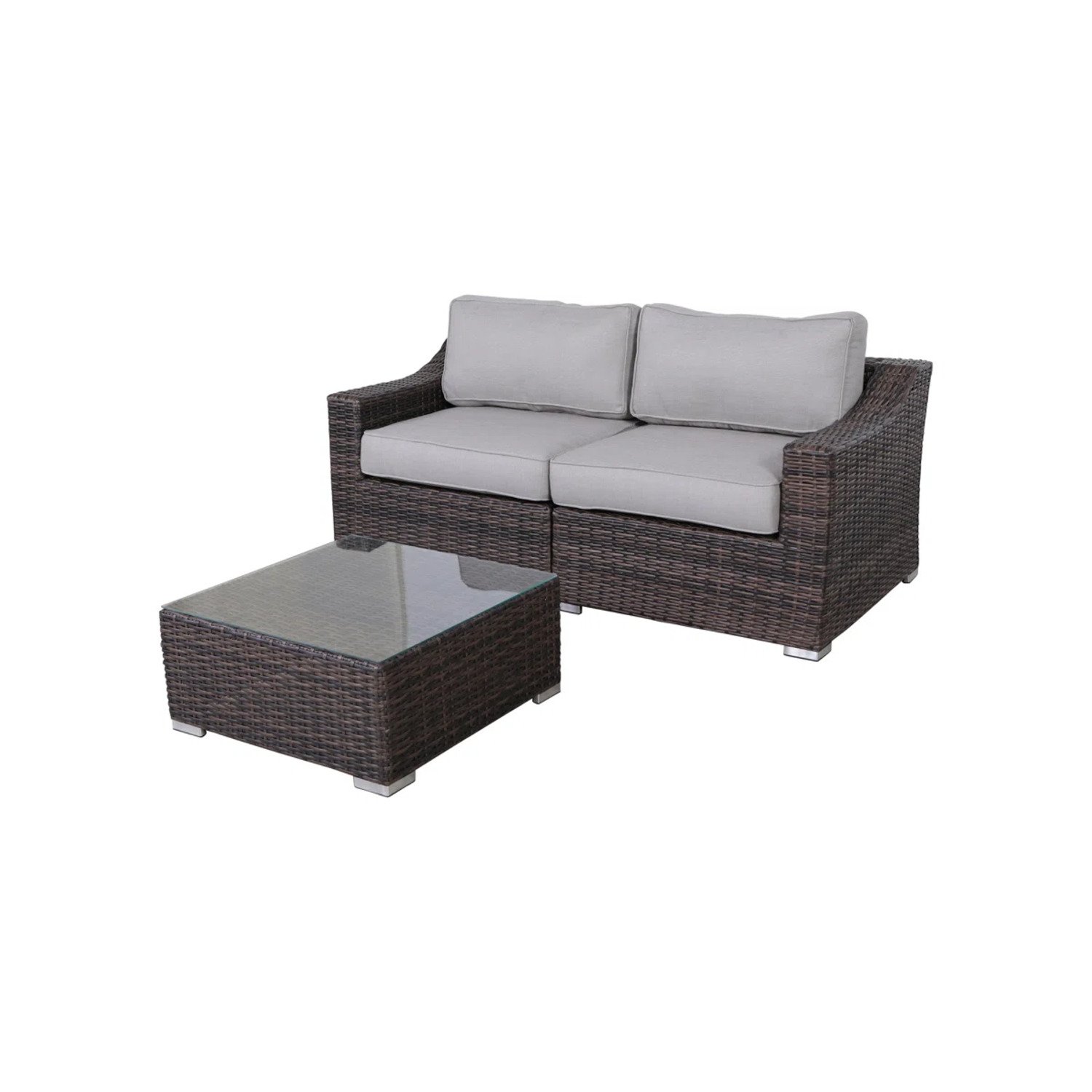 3 Piece Patio Rattan Conversation Set With Cushions - Brown Mix - Image 5