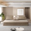 Multifunctional Convertible Sofa Bed With 2 Tumbler Backrests And 2 Pillows, Diy Modern Upholstered Couch - Camel - Image 9
