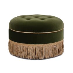 Yolanda - Round Upholstered Accent Ottoman - Olive Green