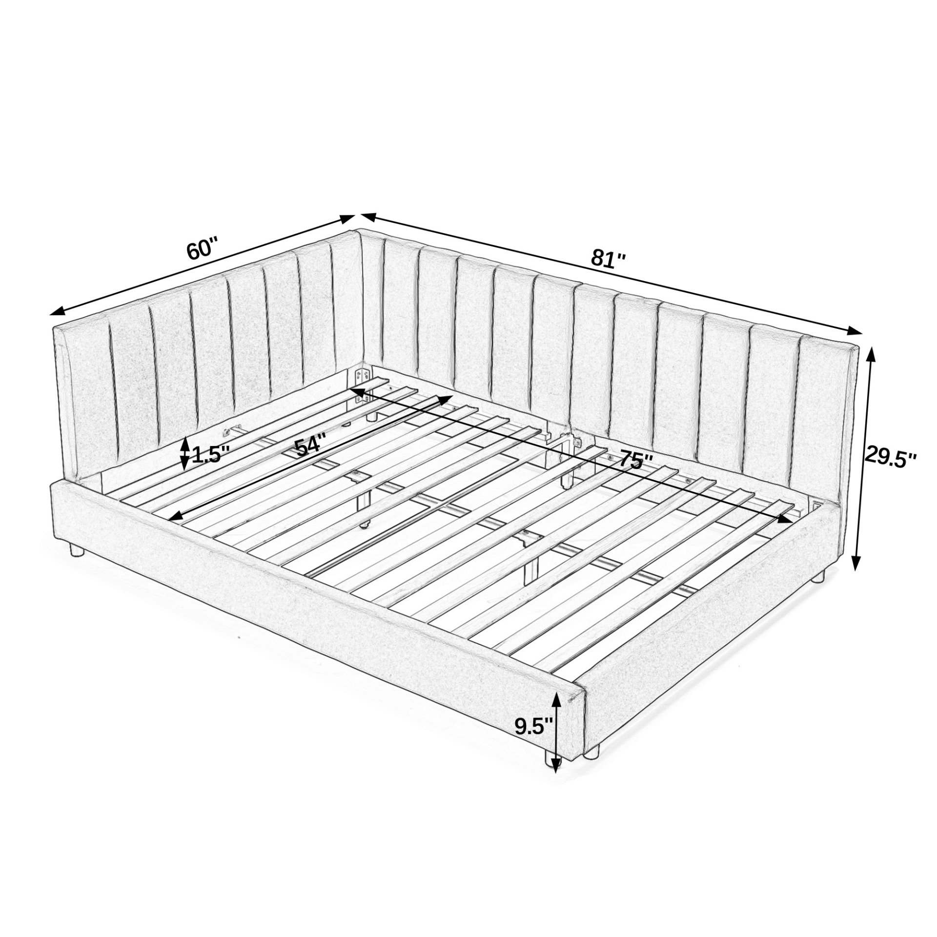 Mid Century Upholstered Tufted Bed Frame With Backrest And Armrests Velvet Full Size - Gray - Image 3