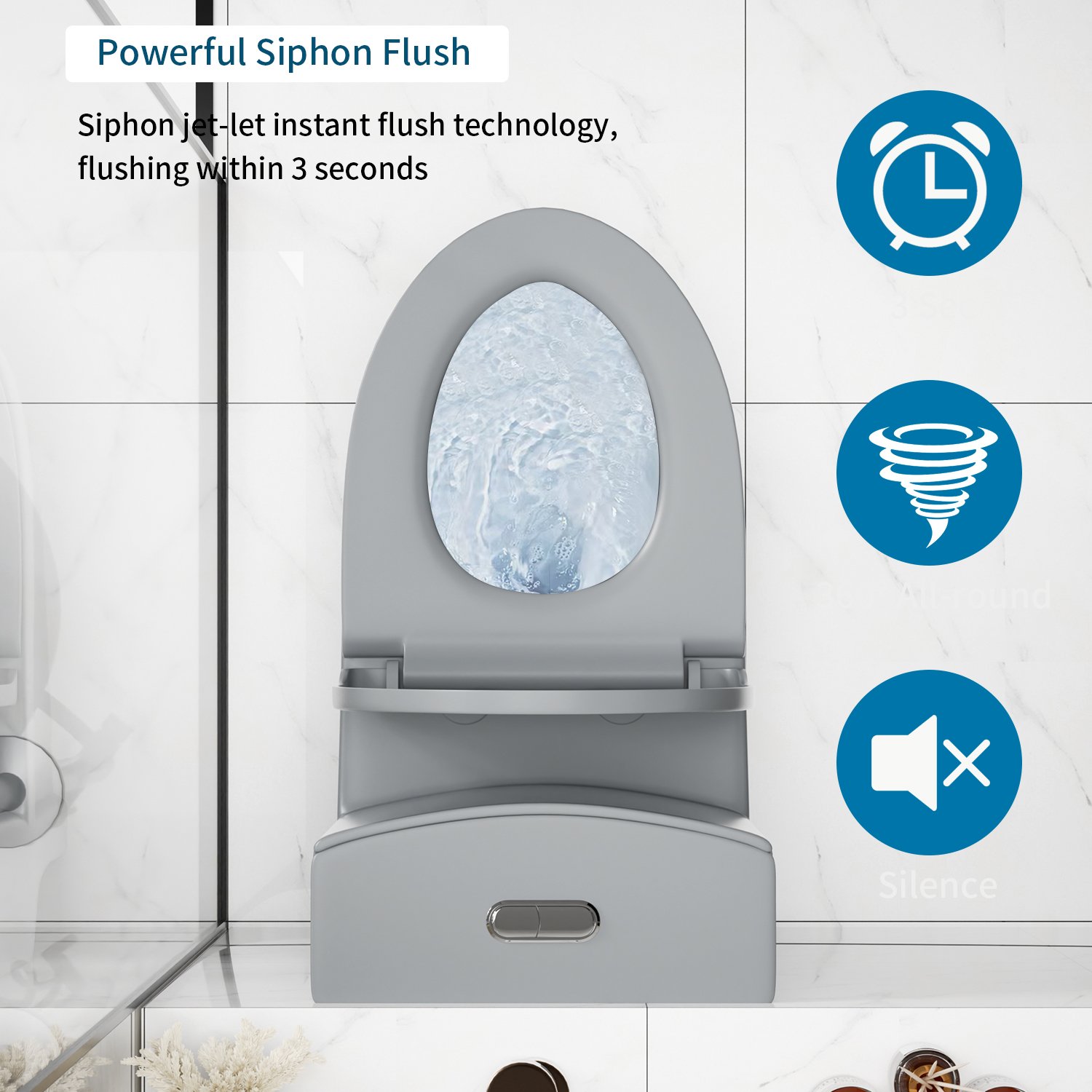 1 Piece Tornado Flush Toilet With Soft Close Seat And Dual Flush Siphonic S Trap - Light Gray - Image 14