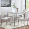 5 Piece Wooden Dining Table Set, Kitchen Table Set With A Square Table And 4 Upholstered Chairs, Wooden Dining Room Table With Crystal Decoration And Chairs Set For Kitchen, Dining Room - Silver Gray - Image 2