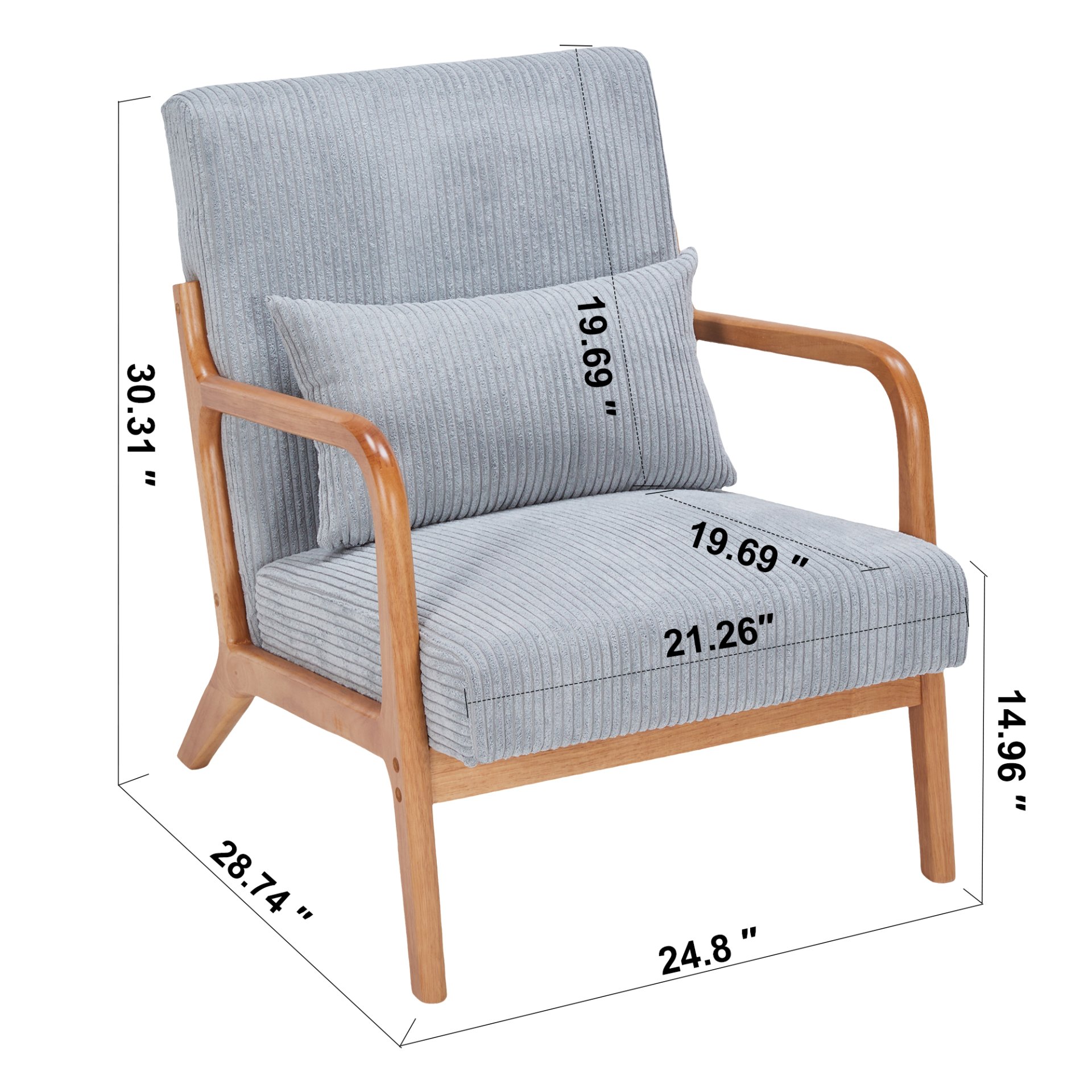 Accent Chair With Pillow, Upholstered Arm Chair - Light Gray - Image 3