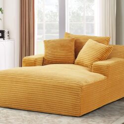 Cloudline - Oversized Chaise Lounge Chair In Soft Corduroy, Modern Comfy Couch With Full Foam Cushioning, Cozy Sleeper Sofabed For Living Room - Yellow