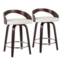 Grotto - Mid-Century Modern Counter Stool With Swivel (Set of 2) - Cherry - White