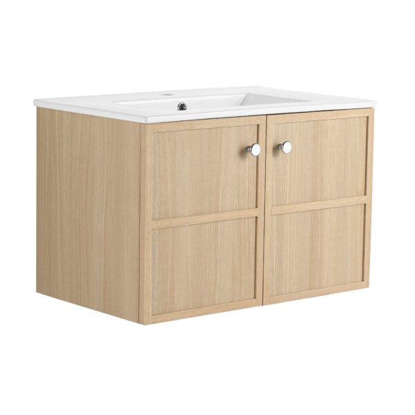 Modern Wall Mounted 30" Bathroom Vanity With Ceramic Sink And Soft Closing Doors - Oak