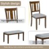 6 Pieces Kitchen Dining Set, Rectangular Wooden Dining Table With 4 Upholstered Chairs And A Bench - Walnut - Image 9