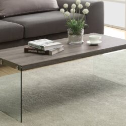 Coffee Table Rectangular For Living Room Clear Tempered Glass - Taupe