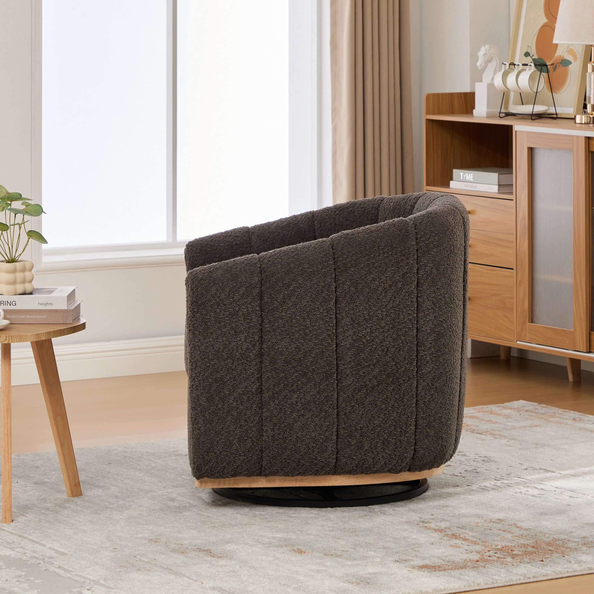 360° Swivel Pumpkin Shape Club Armchair - Charcoal - Image 6