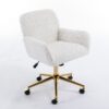 Office Chair, Artificial Rabbit Hair Home Office Chair With Golden Metal Base, Adjustable Desk Chair Swivel Office Chair, Vanity Chair - Beige - Image 5