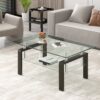 Tempered Clear Glass Coffee Table, 2-Layers Coffee Table Living Room Center Table - Black - Image 2