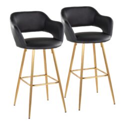 Margarite - Contemporary Fixed Height Barstool With Square Footrest (Set of 2) - Gold / Black Gold