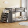 Twin Over Twin Classic Bunk Bed With 4 Drawers And 3 Shelves - Gray - Image 13