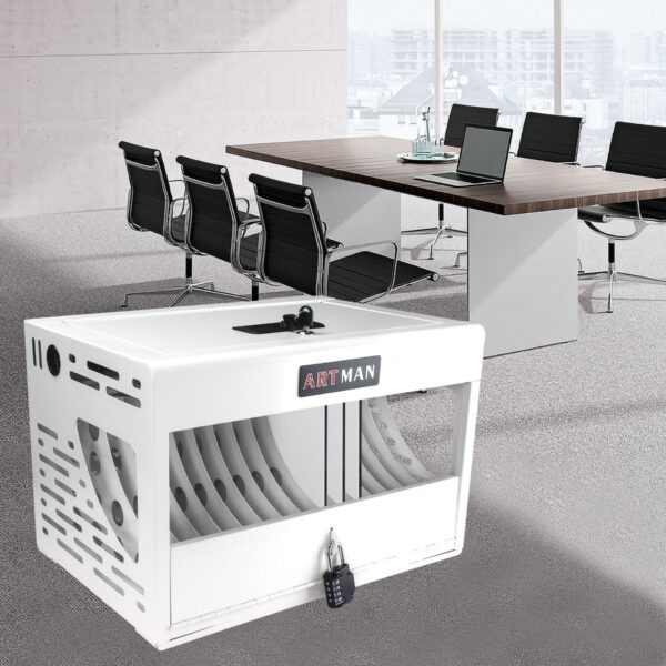 16 Bay Charging Cabinet For Laptop book, Locking Charging Station - White