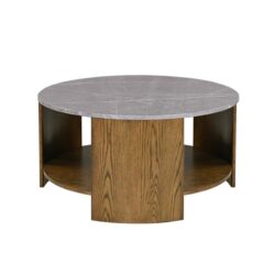 Keegan - Round Coffee Table With Shelf - Oak