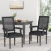 French Country Style Dining Chair With Cane Backrest And Polyester Upholstery - Black - Image 2