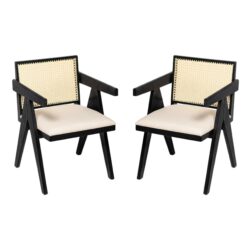 Chandigarh - Farmhouse Style Cane Upholstered Dining Chairs (Set of 2) - Black / Natural