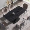 70.87" Modern Artificial Stone Black Curved Black Metal Leg Dining Table, Can Accommodate 6-8 People - Black - Image 4