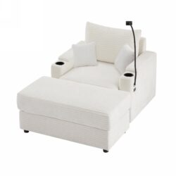 Modern Style Single Sofa Sofa Couch With Storage Space, A Movable Ottoman, Two USB Ports, Two Cup Holders, A Phone Holder For Living Room - Beige