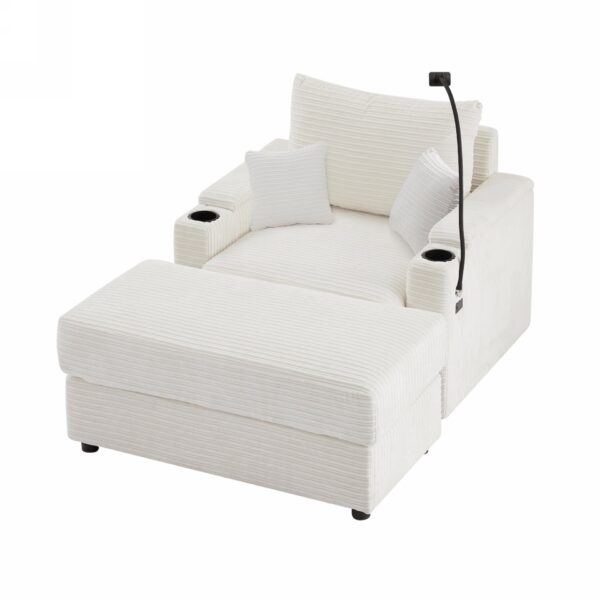 Modern Style Single Sofa Sofa Couch With Storage Space, A Movable Ottoman, Two USB Ports, Two Cup Holders, A Phone Holder For Living Room - Beige