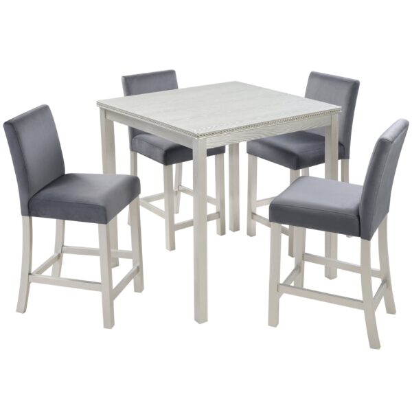 5 Pieces Counter Height Table Set, Wooden Kitchen Table Set With Square Table And 4 Upholstered Chairs - Silver Gray