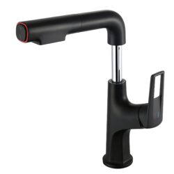 Pull Down Vessel Faucet With Lift Spout & Dual Spray Modes, Metal, Single Hole - Black