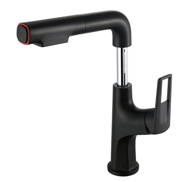 Pull Down Vessel Faucet With Lift Spout & Dual Spray Modes, Metal, Single Hole - Black