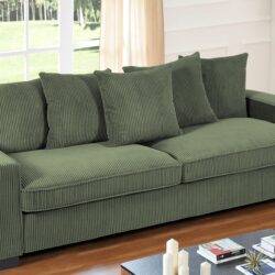 Luxe Corduroy Sofa With 5 Matching Toss Pillows, Sleek Design, Spacious And Comfortable 3 Seater Couch - Dark Green