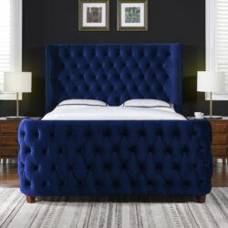 Brooklyn - King Tufted Panel Bed Headboard And Footboard Set - Navy Blue