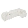 Modular L Shaped Convertible Sofa Bed With Pull Out Bed, Cup Holders & Storage - White - Image 13
