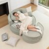 Modern Oversized Round Barrel Accent Chair With Ottoman Velvet Upholstered Lounge Armchair With 5 Pillows For Living Room Or Bedroom - Green - Image 16