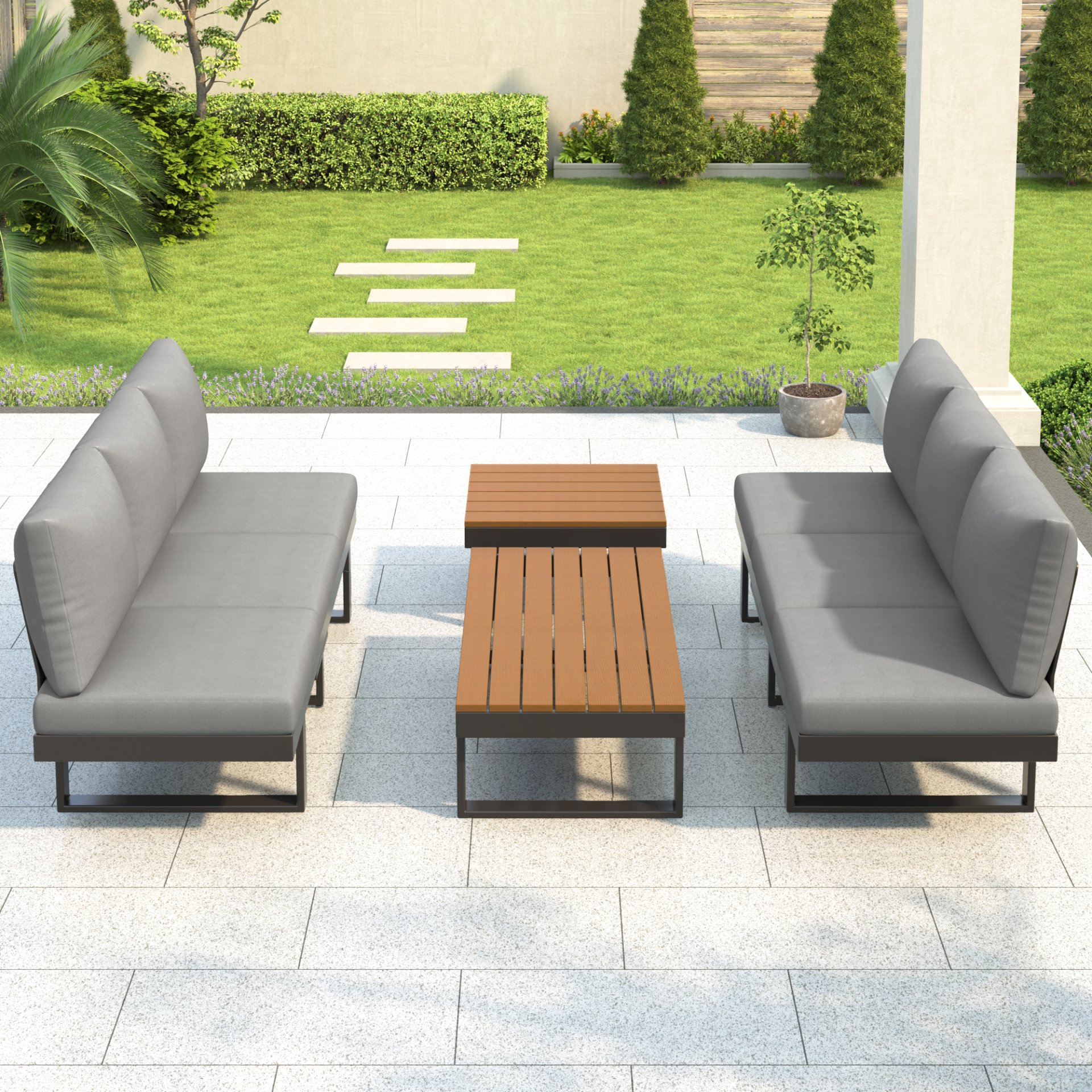 Outdoor Sectional Sofa Set With Adjustable Reclining Seats - Gray - Image 13