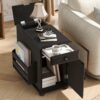 Vintage End Table Flip Top Side Table With USB Ports, 1 Multifunctional Drawer With Cup Holders, Sofa Couch Table With Bookshelf For Living Room And Small Space - Espresso - Image 2