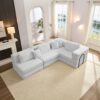 Oversized Upholstered Sectional Sofa Couch Set, Modular L Shaped Floor Sofa Set With 6 Pillows For Living Rooms - White - Image 2