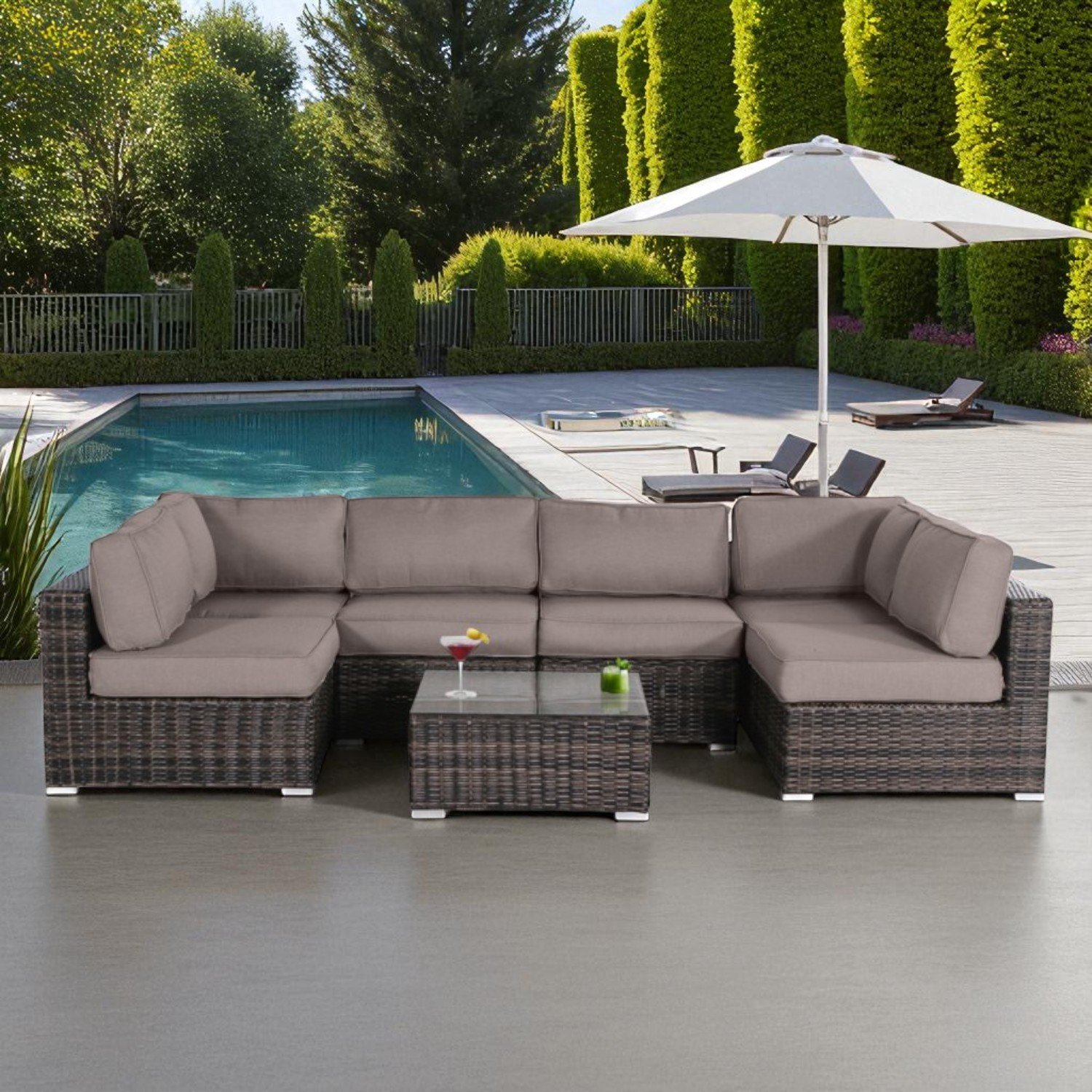 Outdoor Conversation Set For 4 With Cushions, Weather Resistant Wicker, Glass Table - Brown - Image 7