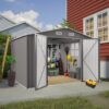 Large Metal Outdoor Storage Shed With Lockable Door, Air Vent, And Clear Window For Garden Tools And Bicycles - Gray - Image 2