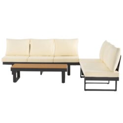 Outdoor Sectional Sofa Set With Adjustable Reclining Seats For Backyard - Beige