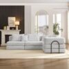 Oversized Upholstered Sectional Sofa Couch Set, Modular L Shaped Floor Sofa Set With 6 Pillows For Living Rooms - White - Image 9