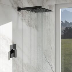 Shower Faucet Set With Rainfall Shower Head And Shower Valve, Stainless Steel And Brass - Matte Black