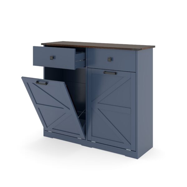 Double Tilt Out Trash Cabinet For 20 Gallon Trash Cans, Barn Door Laundry Sorter Cabinet - Antique Navy Blue