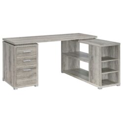 L Shape Computer Desk With Storage - Driftwood / Gray