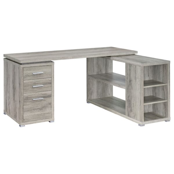 L Shape Computer Desk With Storage - Driftwood / Gray