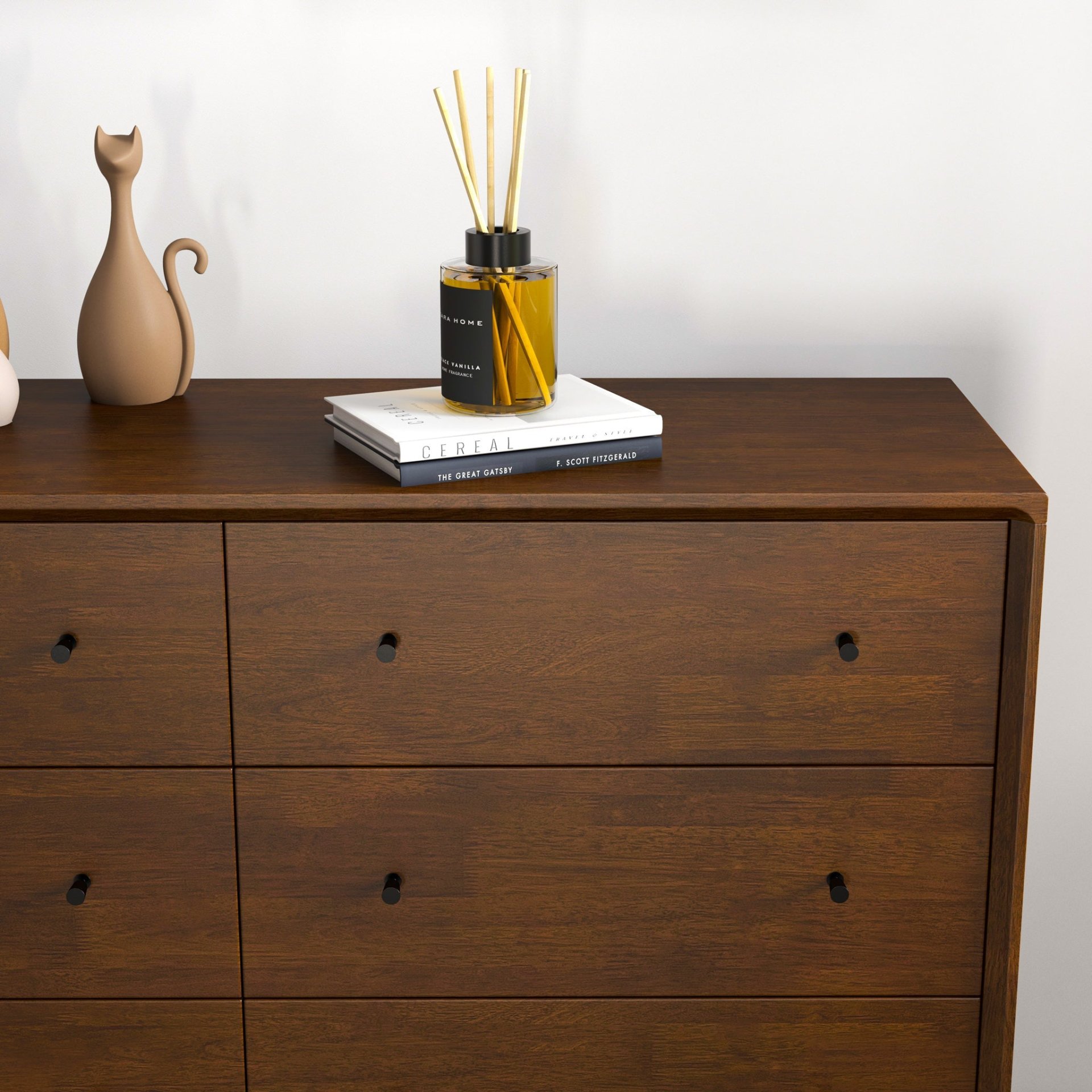 Caroline - Mid-Century Modern Solid Wood Dresser - Brown - Image 3