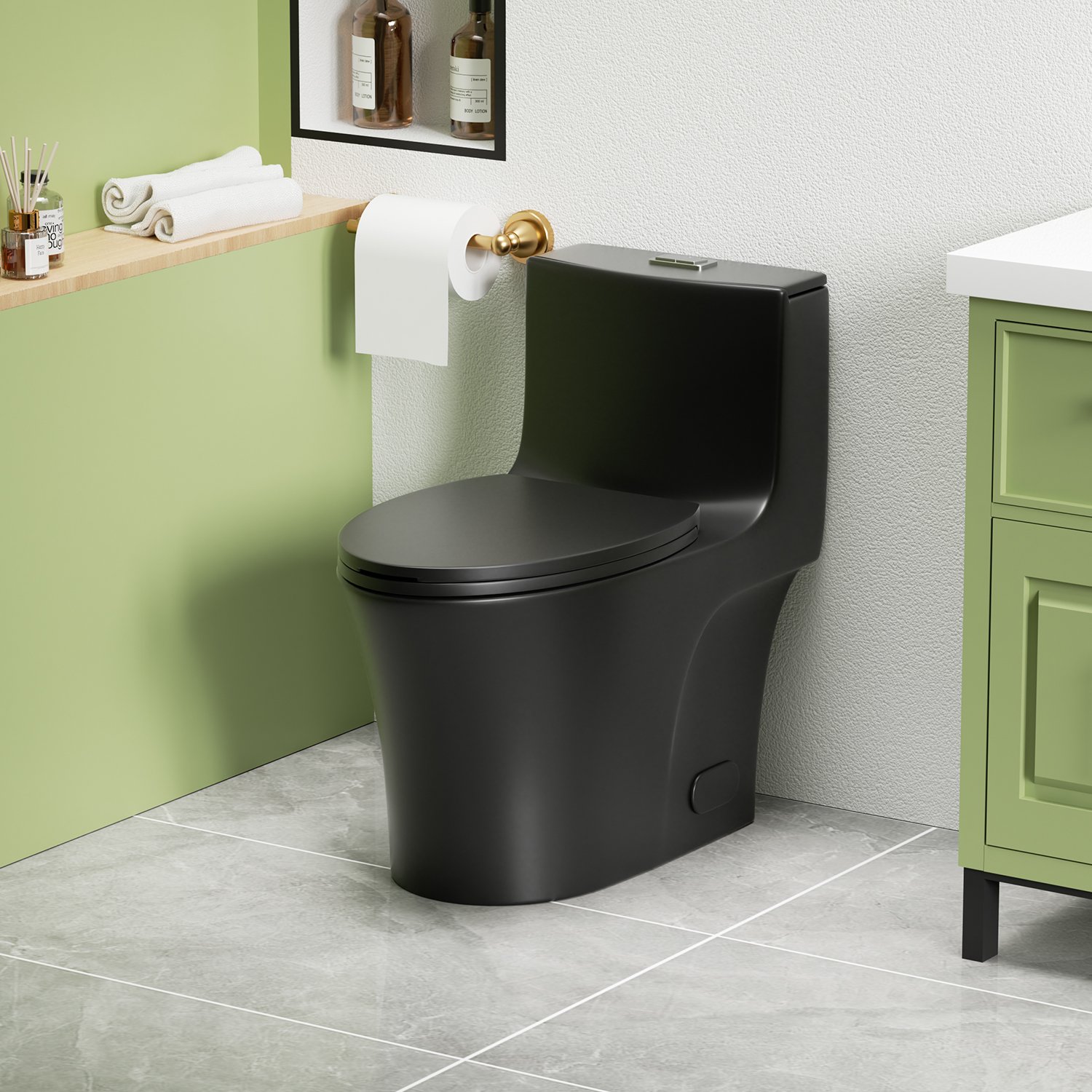 1 Piece Toilet With Dual Flush And Soft Closing Seat - Matte Black - Image 4