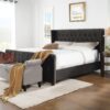 David - King Tufted Wingback Bed - Dark Charcoal Gray - Image 14